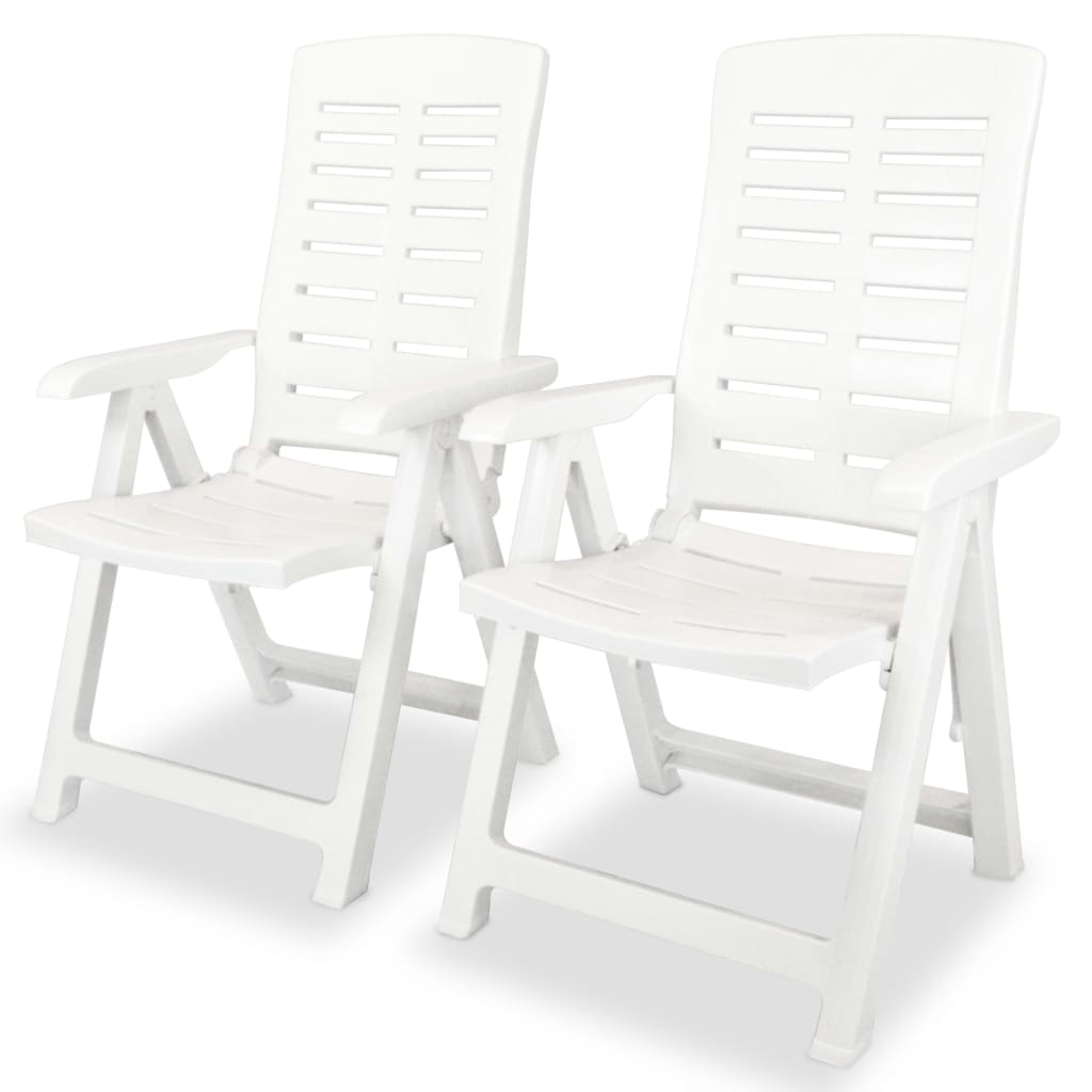 vidaXL Reclining Garden Chairs 2 pcs Plastic White
