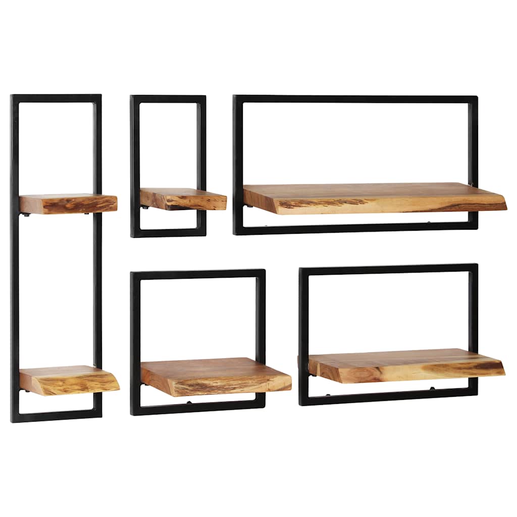 8718475594574_a_en_hd_1 vidaXL Wall Shelf Set 5 Pieces Solid Acacia Wood and Steel - Image 1
