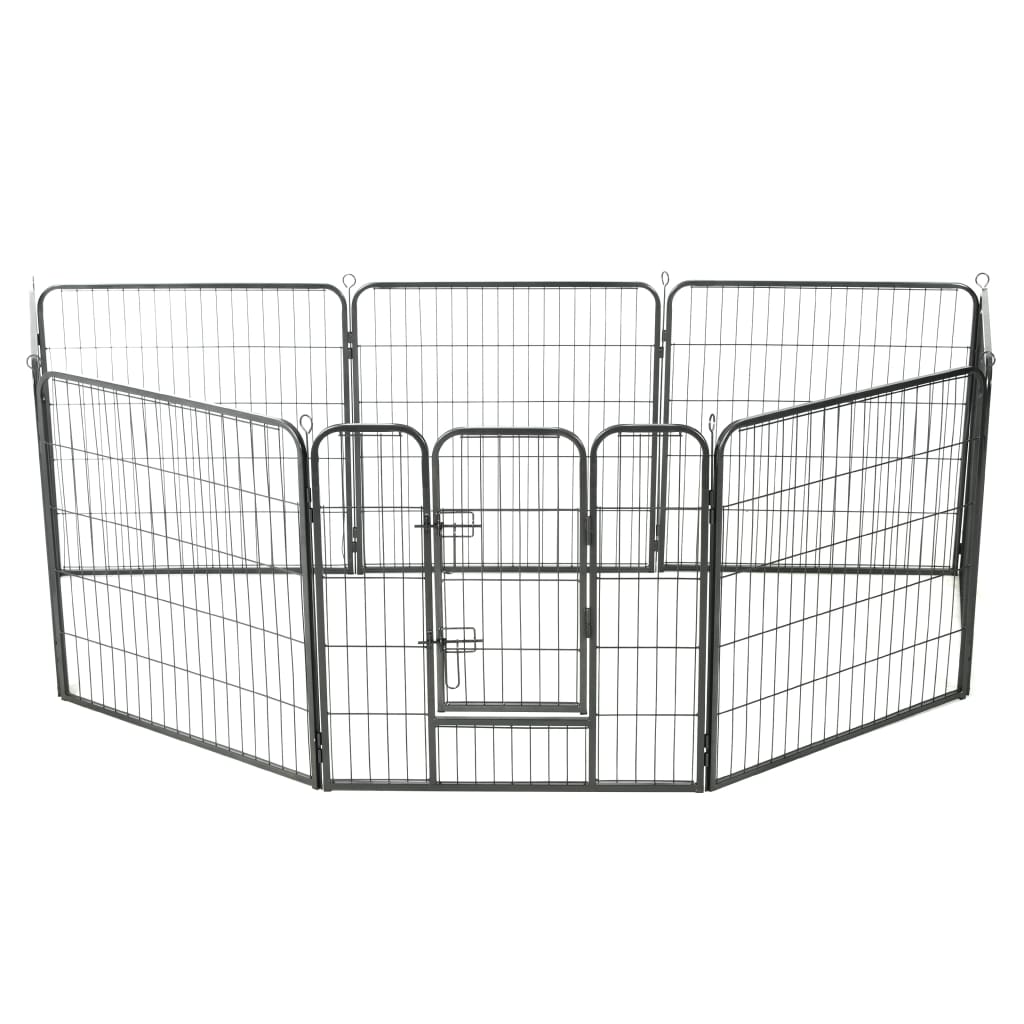 8718475596455_g_en_hd_1 vidaXL Dog Playpen 8 Panels Steel 80x80 cm Black - Image 2