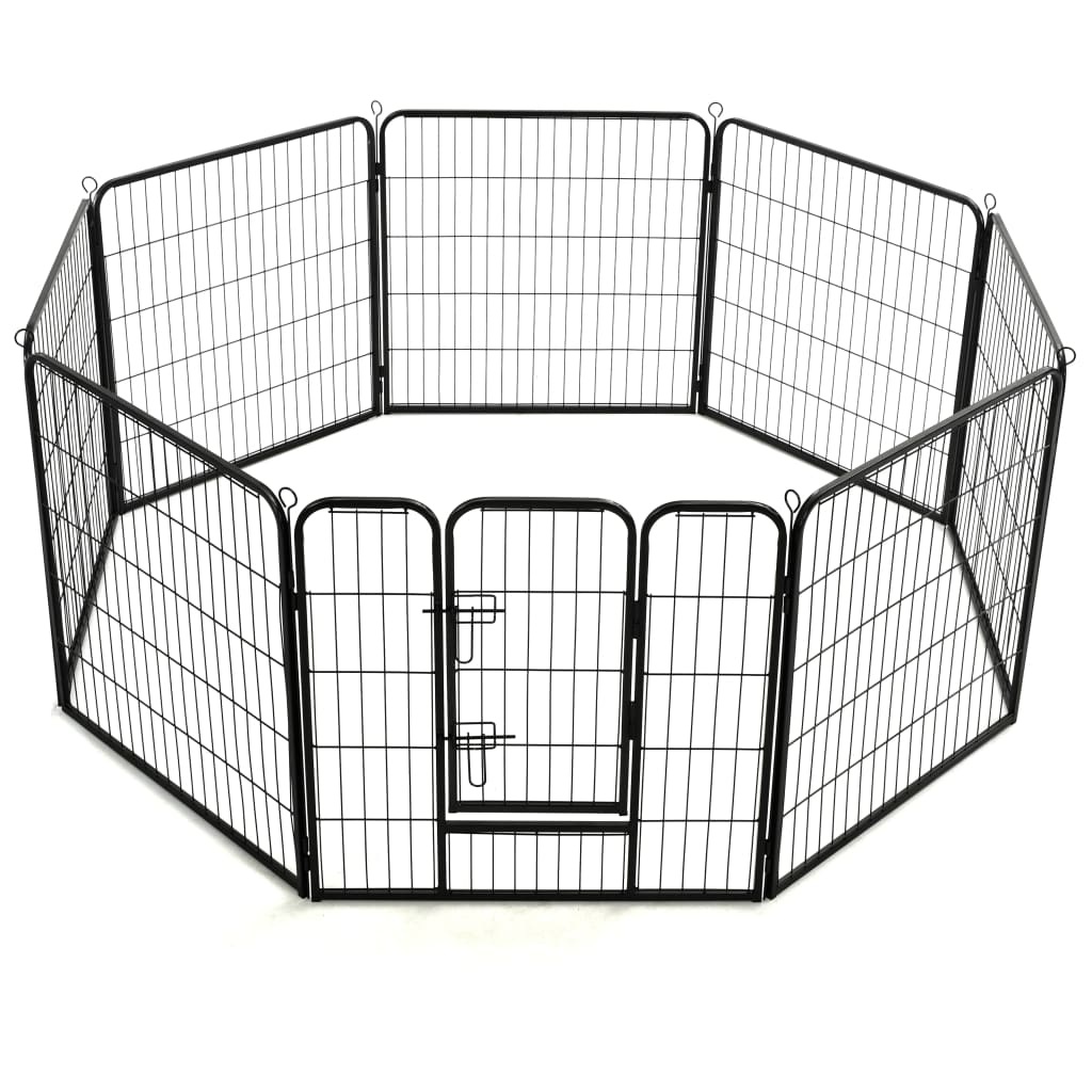 8718475596455_g_en_hd_3 vidaXL Dog Playpen 8 Panels Steel 80x80 cm Black - Image 4