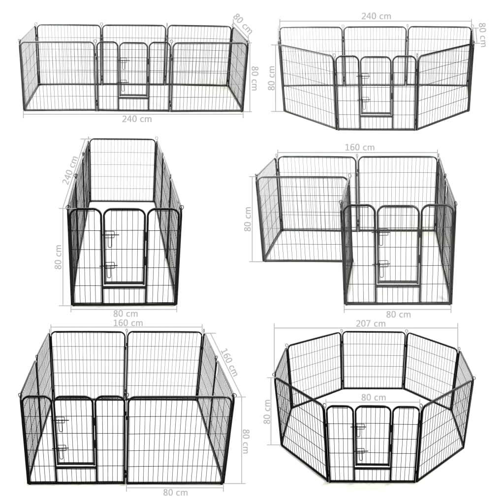 8718475596455_g_en_hd_8 vidaXL Dog Playpen 8 Panels Steel 80x80 cm Black - Image 9