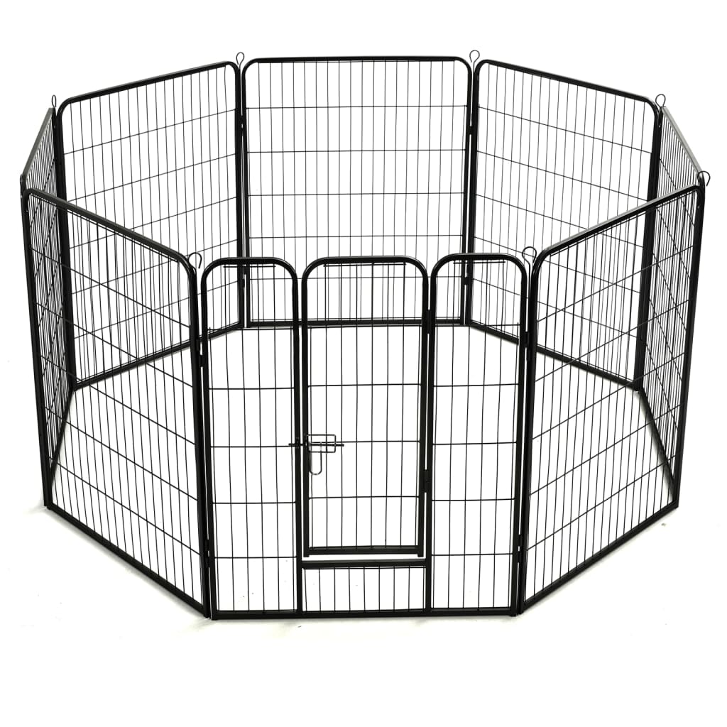 8718475596486_g_en_hd_3 vidaXL Dog Playpen 8 Panels Steel 80x100 cm Black - Image 4