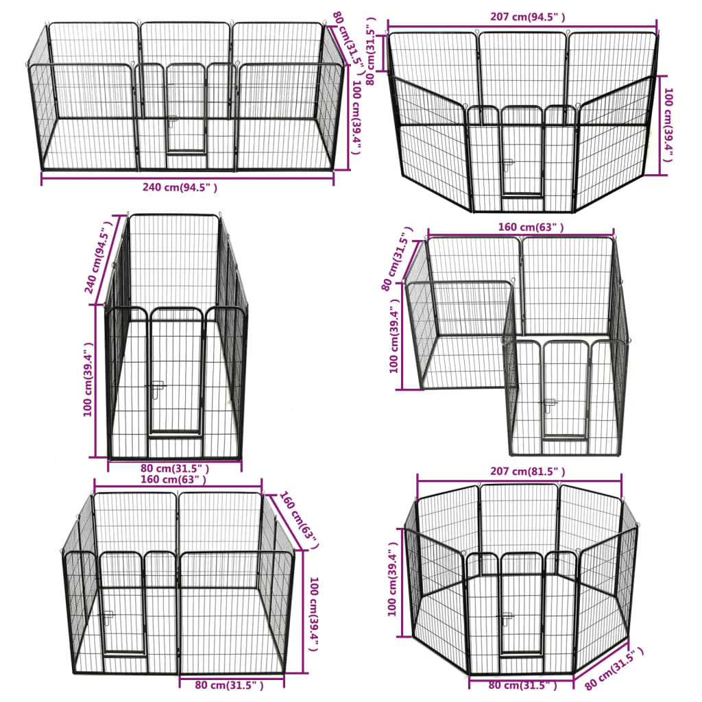 8718475596486_g_en_hd_7 vidaXL Dog Playpen 8 Panels Steel 80x100 cm Black - Image 8