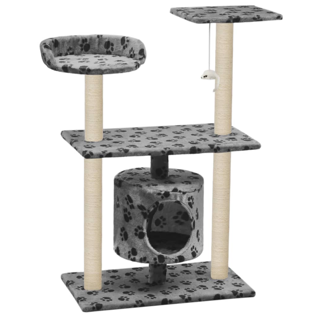 8718475598206_a_en_hd_1 vidaXL Cat Tree with Sisal Scratching Posts 95 cm Grey Paw Prints - Image 2