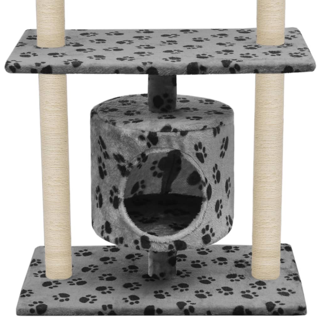 8718475598206_g_en_hd_2 vidaXL Cat Tree with Sisal Scratching Posts 95 cm Grey Paw Prints - Image 4