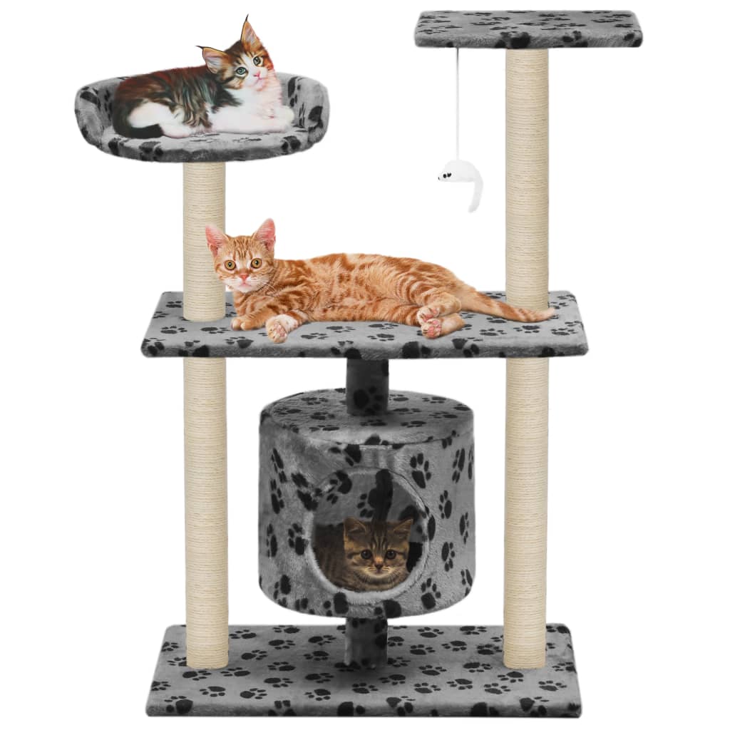 8718475598206_m_en_hd_1 vidaXL Cat Tree with Sisal Scratching Posts 95 cm Grey Paw Prints - Image 1