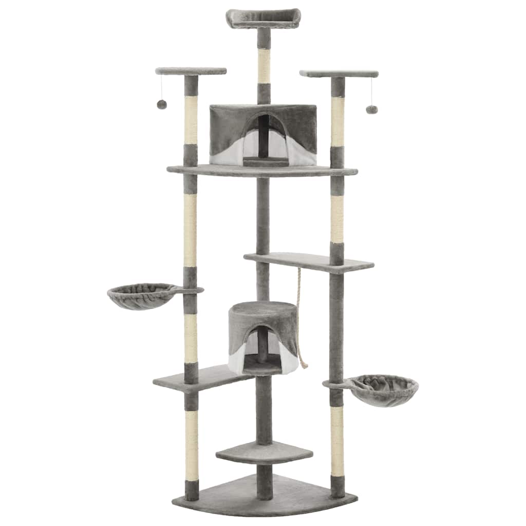 8718475598367_a_en_hd_1 vidaXL Cat Tree with Sisal Scratching Posts 203 cm Grey and White - Image 2