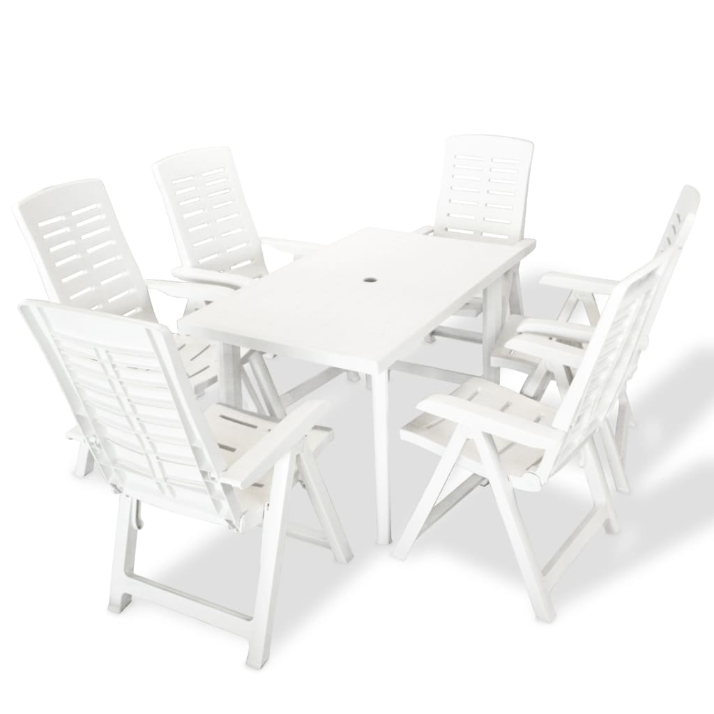 8718475599234_a_en_hd_1 vidaXL 7 Piece Outdoor Dining Set Plastic White - Image 1