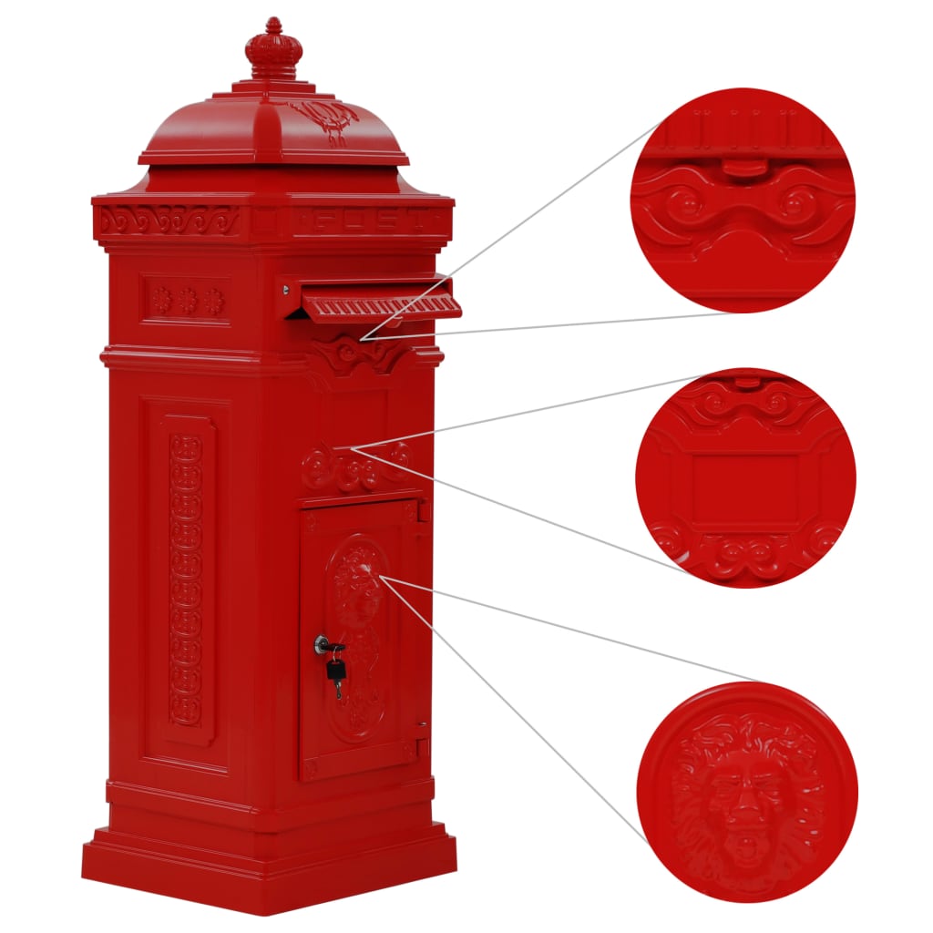 8718475601234_g_en_hd_3 vidaXL Pillar Letterbox Aluminium Vintage Style Rustproof Red - Image 5