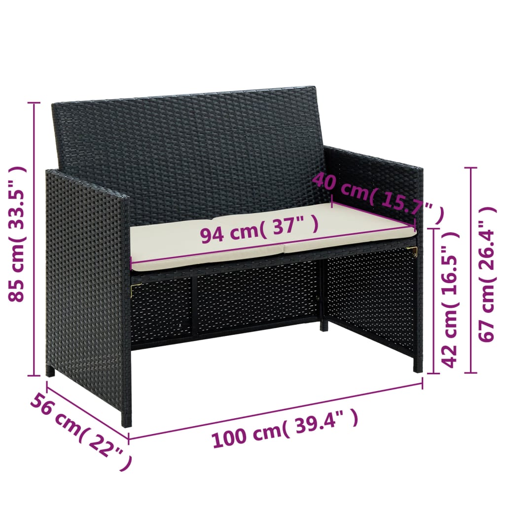 8718475601395_g_en_hd_3 vidaXL 2 Seater Garden Sofa with Cushions Black Poly Rattan - Image 4
