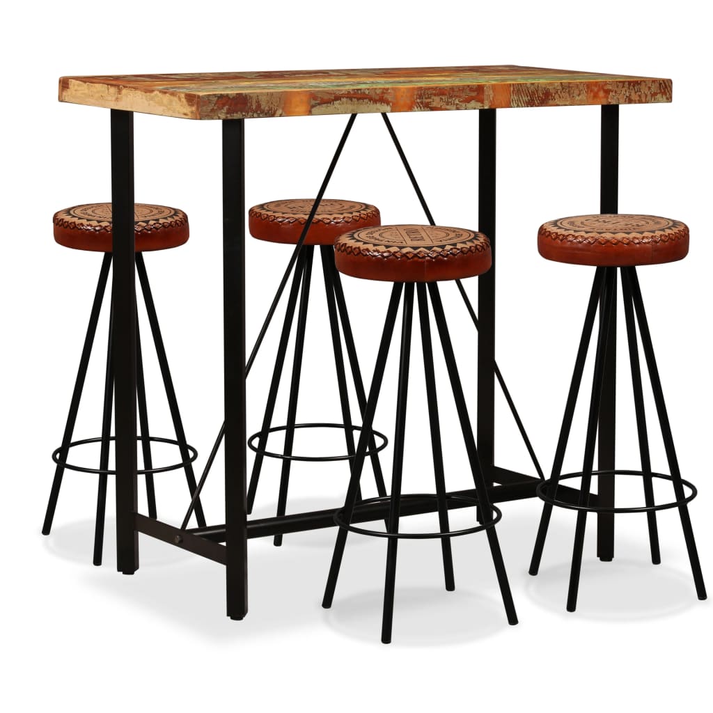 8718475602583_a_en_hd_1 vidaXL Bar Set 5 Pieces Solid Wood Reclaimed. Genuine Leather & Canvas - Image 1