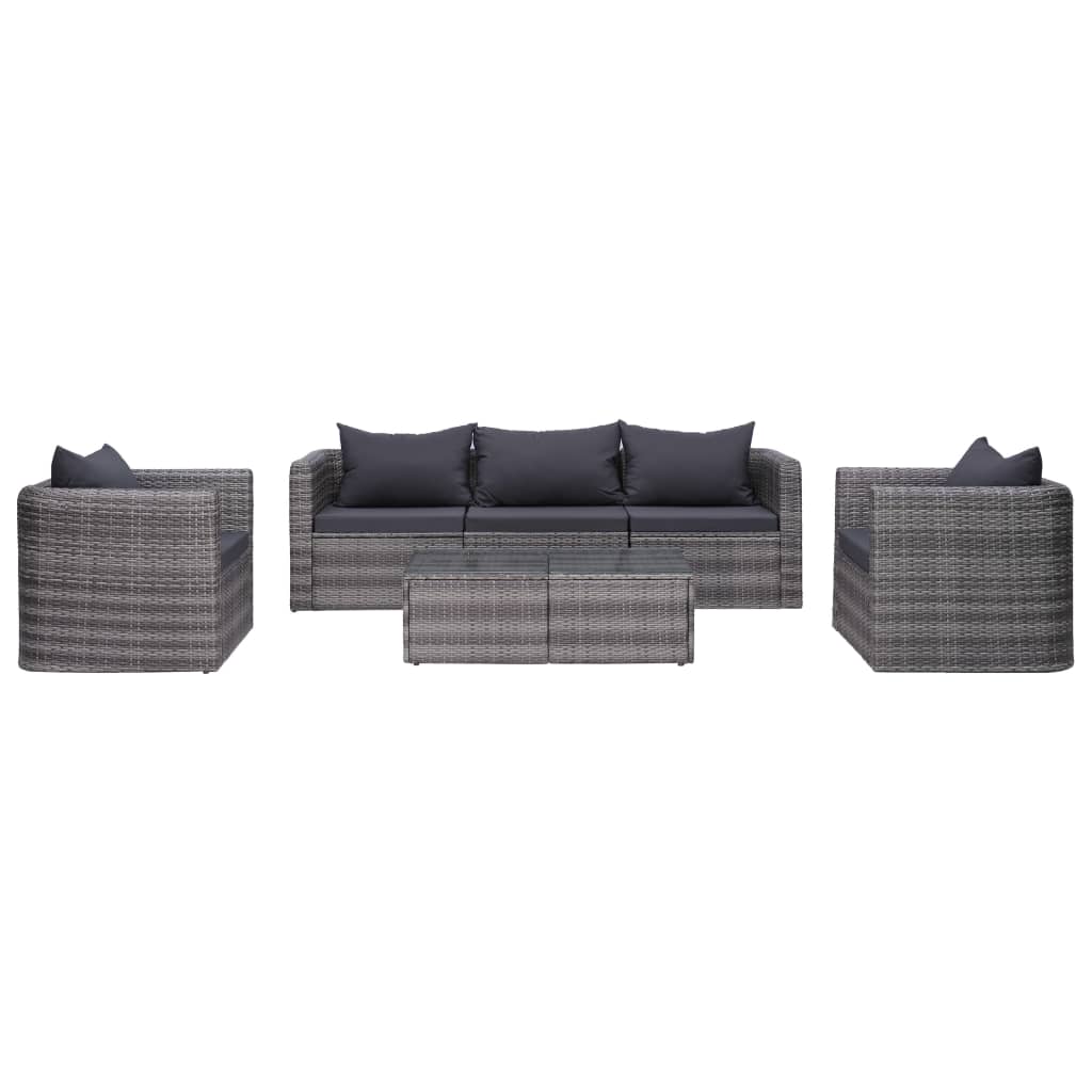 8718475607779_a_en_hd_1 vidaXL 6 Piece Garden Sofa Set with Cushions & Pillows Poly Rattan Grey - Image 1