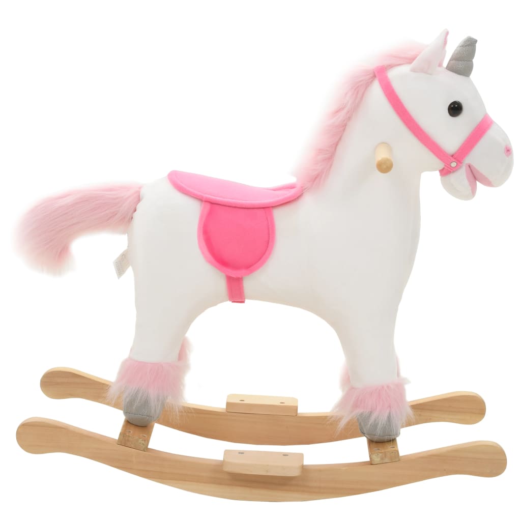 8718475609261_g_en_hd_1 vidaXL Rocking Animal Unicorn Plush 65x32x58 cm White and Pink - Image 2