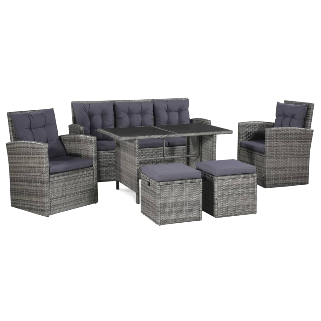 8718475609636_a_en_hd_1 vidaXL 6 Piece Garden Lounge Set with Cushions Poly Rattan Grey - Image 1