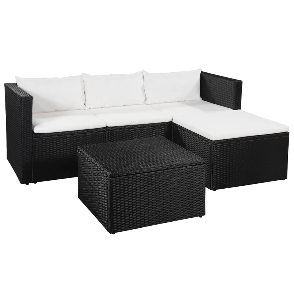 vidaXL 3 Piece Garden Lounge Set Poly Rattan Black and White
