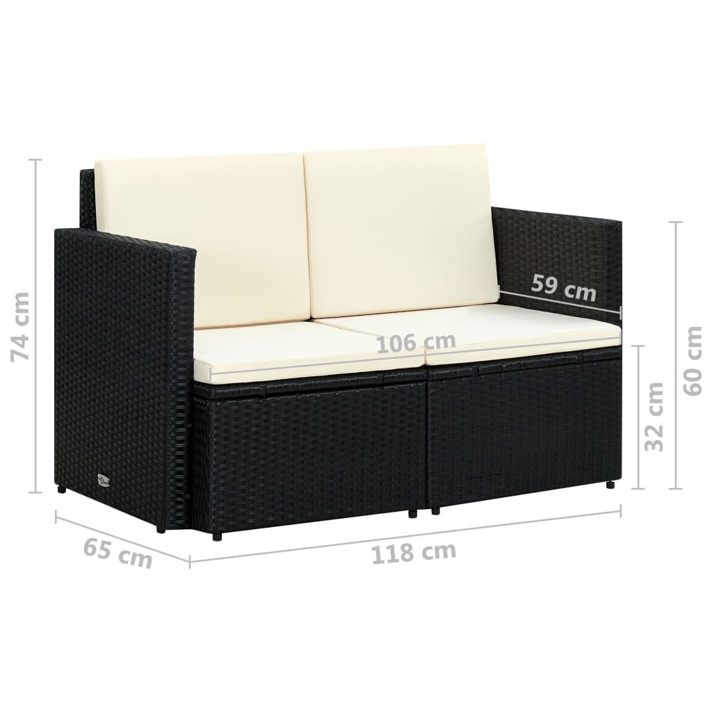 8718475612599_g_en_hd_6 vidaXL 2 Seater Garden Sofa with Cushions Black Poly Rattan - Image 7