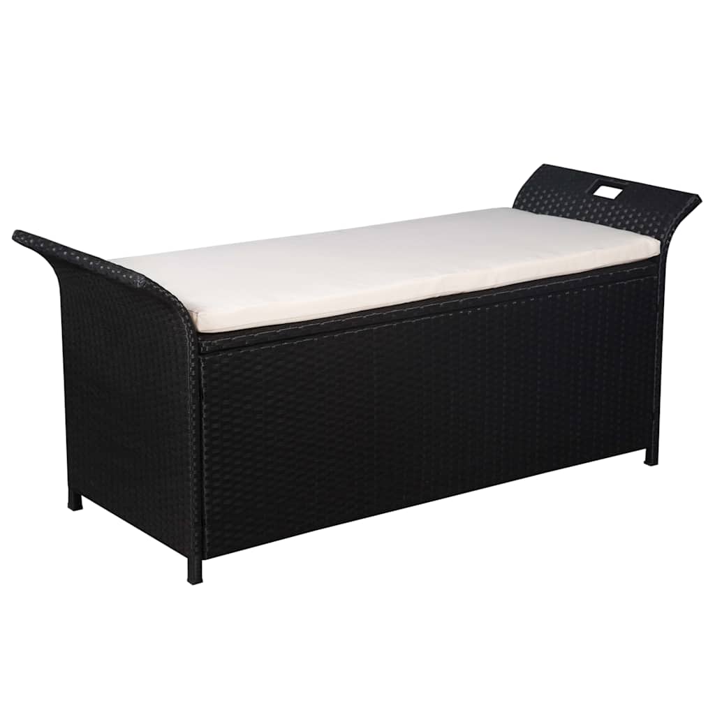 vidaXL Storage Bench with Cushion 138 cm Poly Rattan Black
