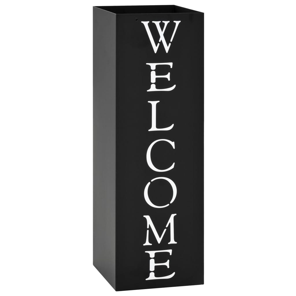 8718475613053_a_en_hd_1 vidaXL Umbrella Stand Welcome Steel Black - Image 1
