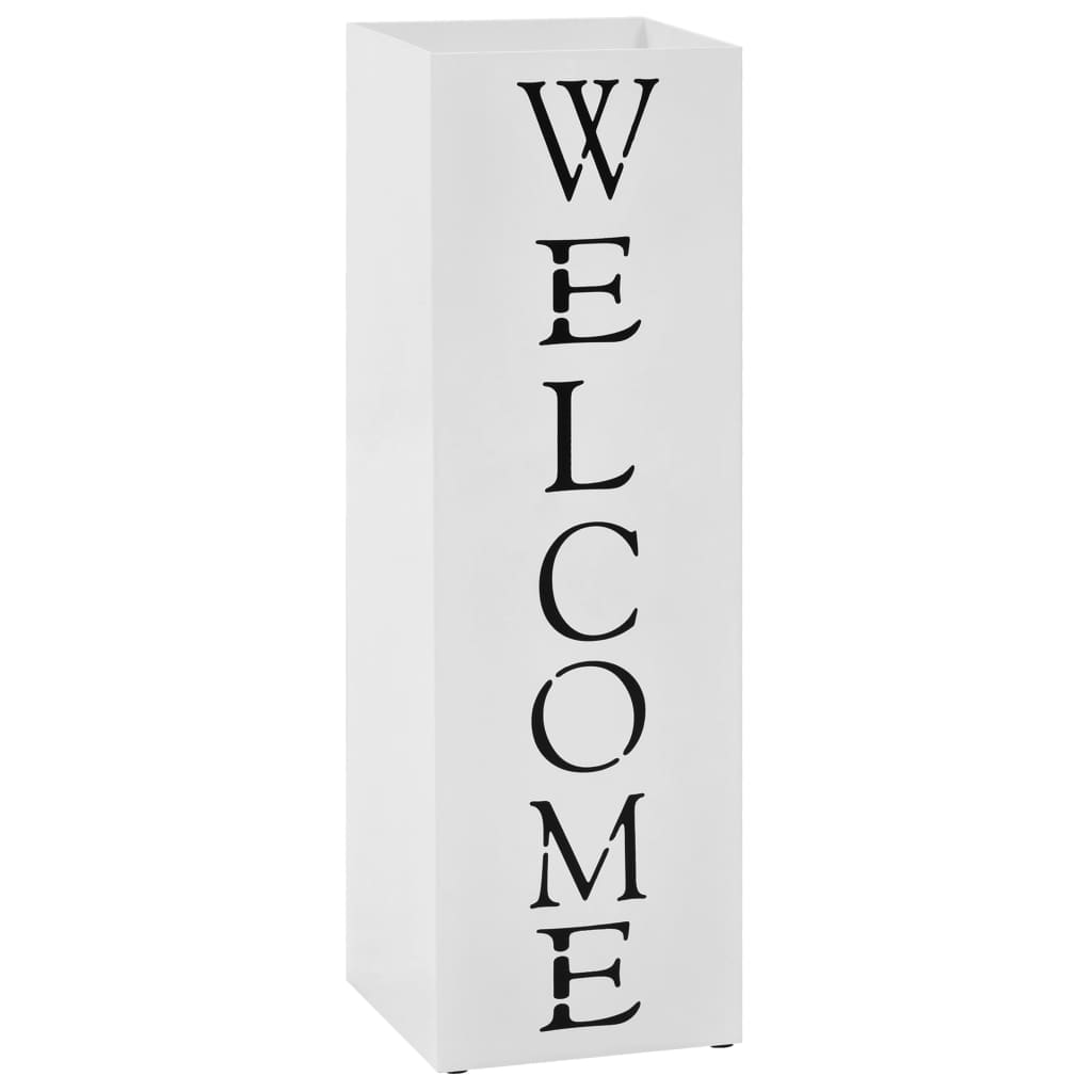 8718475613060_a_en_hd_1 vidaXL Umbrella Stand Welcome Steel White - Image 1