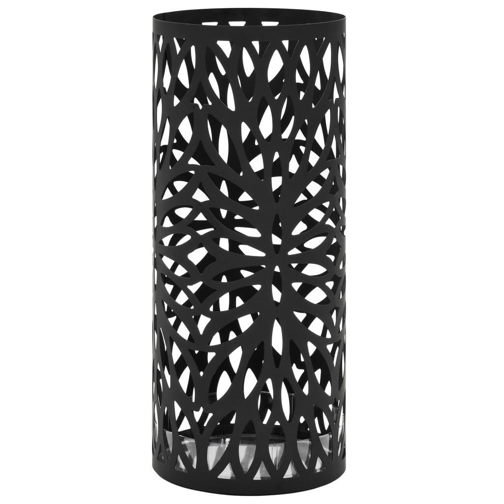 8718475613114_a_en_hd_1 vidaXL Umbrella Stand Leaves Steel Black - Image 1