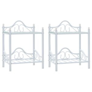 vidaXL Bedside Tables 2 pcs Steel and Tempered Glass 45x30.5x60 cm White