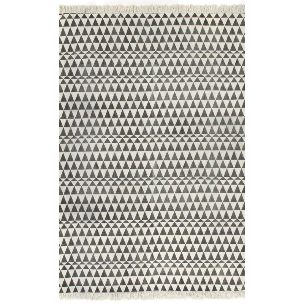 8718475619765_a_en_hd_1 vidaXL Kilim Rug Cotton 120x180 cm with Pattern Black/White - Image 1