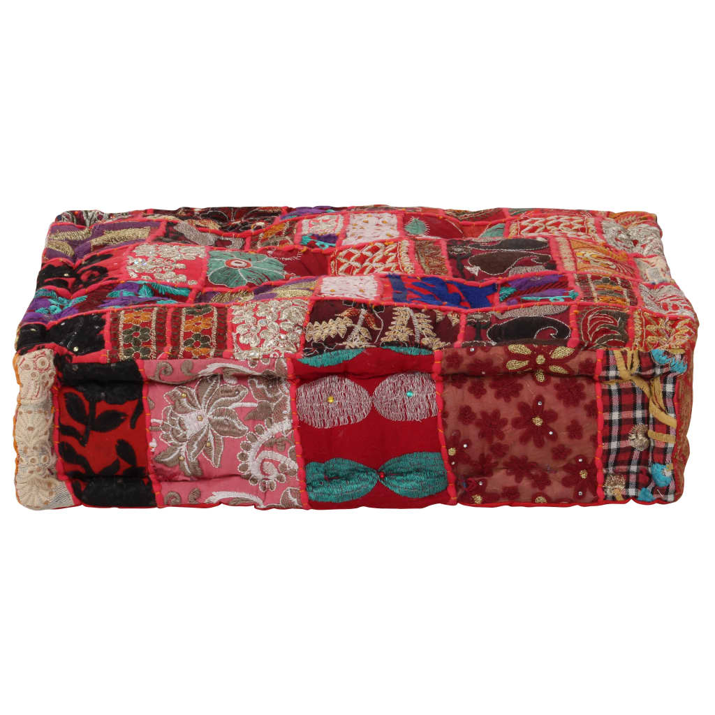 8718475620020_a_en_hd_1 vidaXL Patchwork Pouffe Square Cotton Handmade 50x50x12 cm Red - Image 1