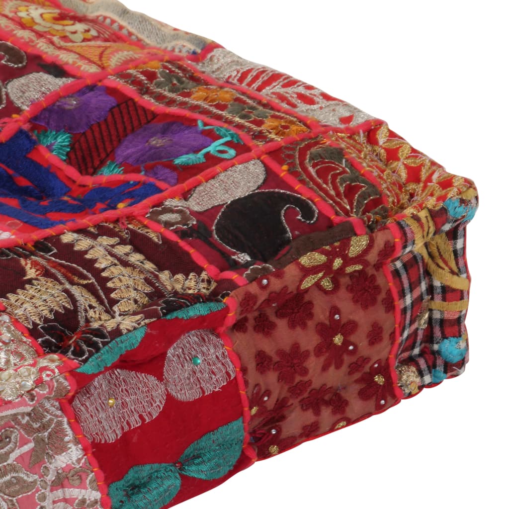 8718475620020_g_en_hd_1 vidaXL Patchwork Pouffe Square Cotton Handmade 50x50x12 cm Red - Image 2