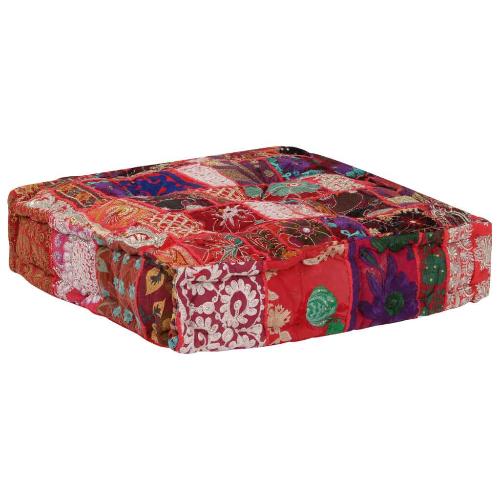 8718475620020_g_en_hd_5 vidaXL Patchwork Pouffe Square Cotton Handmade 50x50x12 cm Red - Image 6