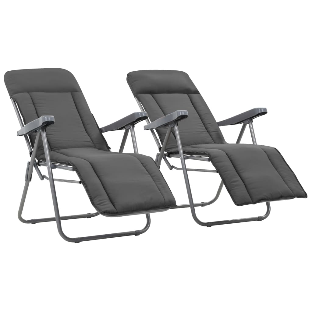 vidaXL Folding Garden Chairs with Cushions 2 pcs Grey