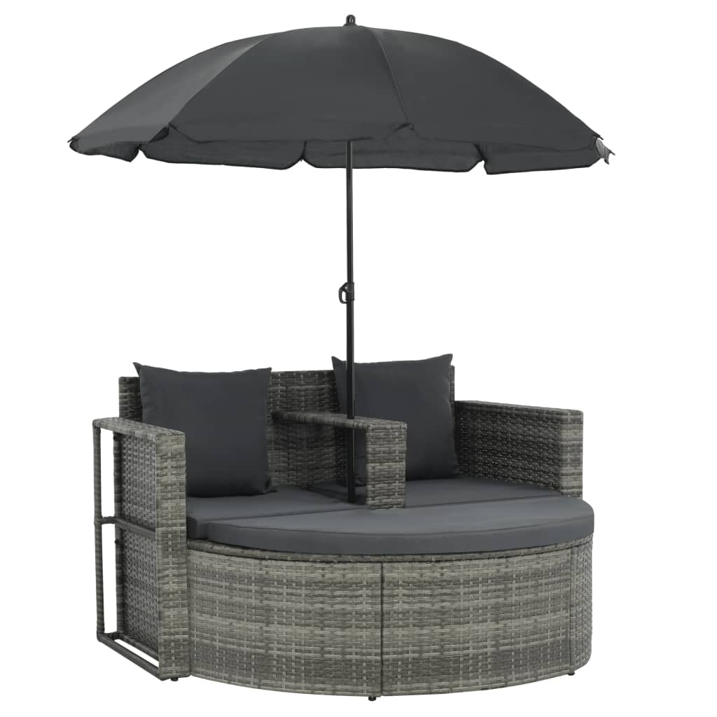 8718475621812_a_en_hd_1 vidaXL 2 Seater Garden Sofa with Cushions and Parasol Grey Poly Rattan - Image 2