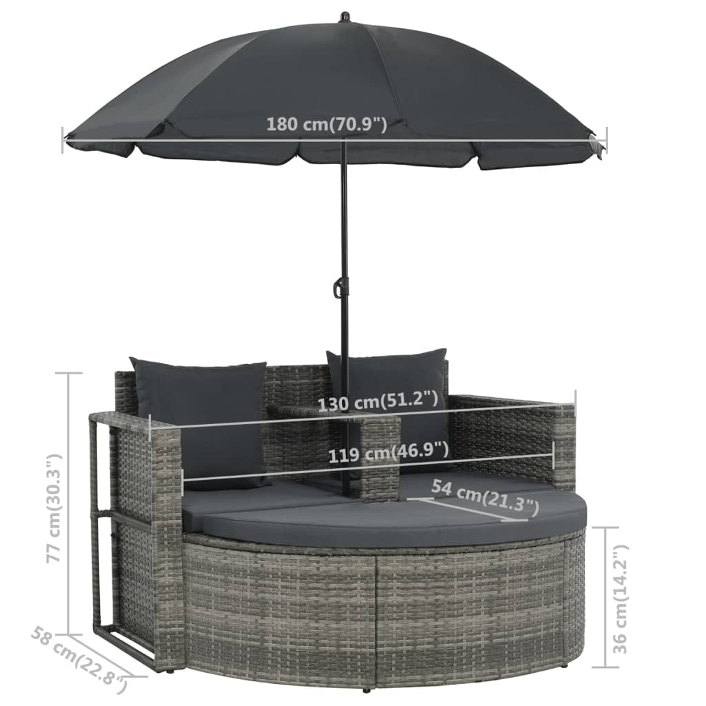8718475621812_g_en_hd_6 vidaXL 2 Seater Garden Sofa with Cushions and Parasol Grey Poly Rattan - Image 8