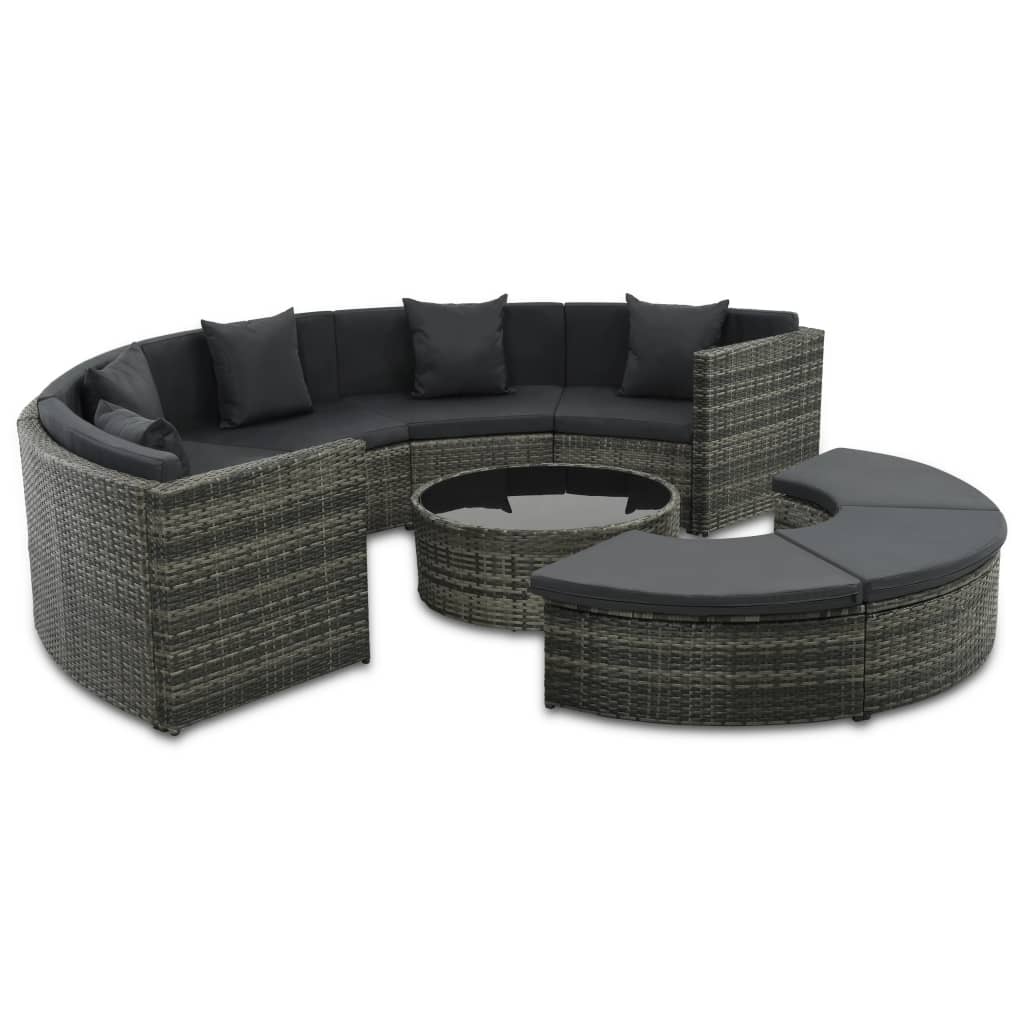 vidaXL 7 Piece Garden Lounge Set with Cushions Poly Rattan Grey