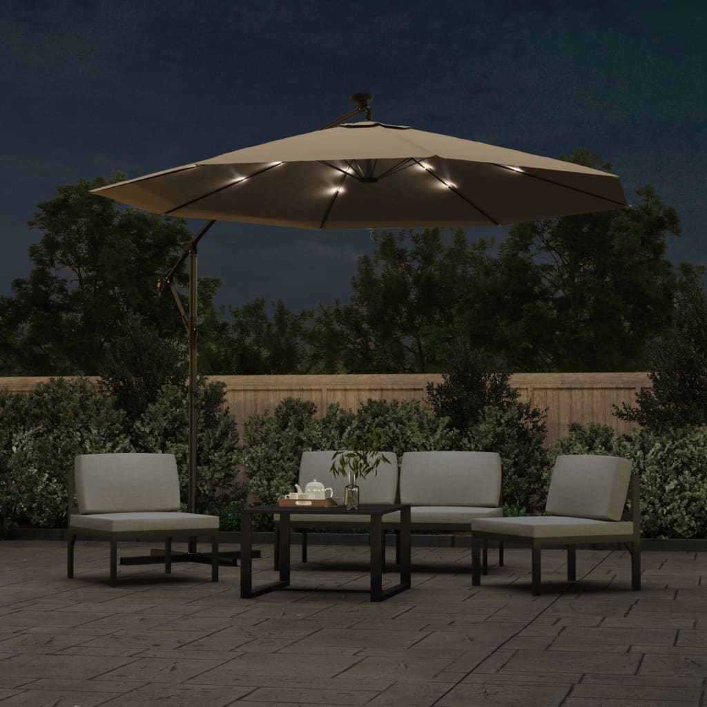 8718475697619_g_en_hd_1 vidaXL Cantilever Garden Parasol with LED Lights and Steel Pole 300 cm Taupe - Image 2