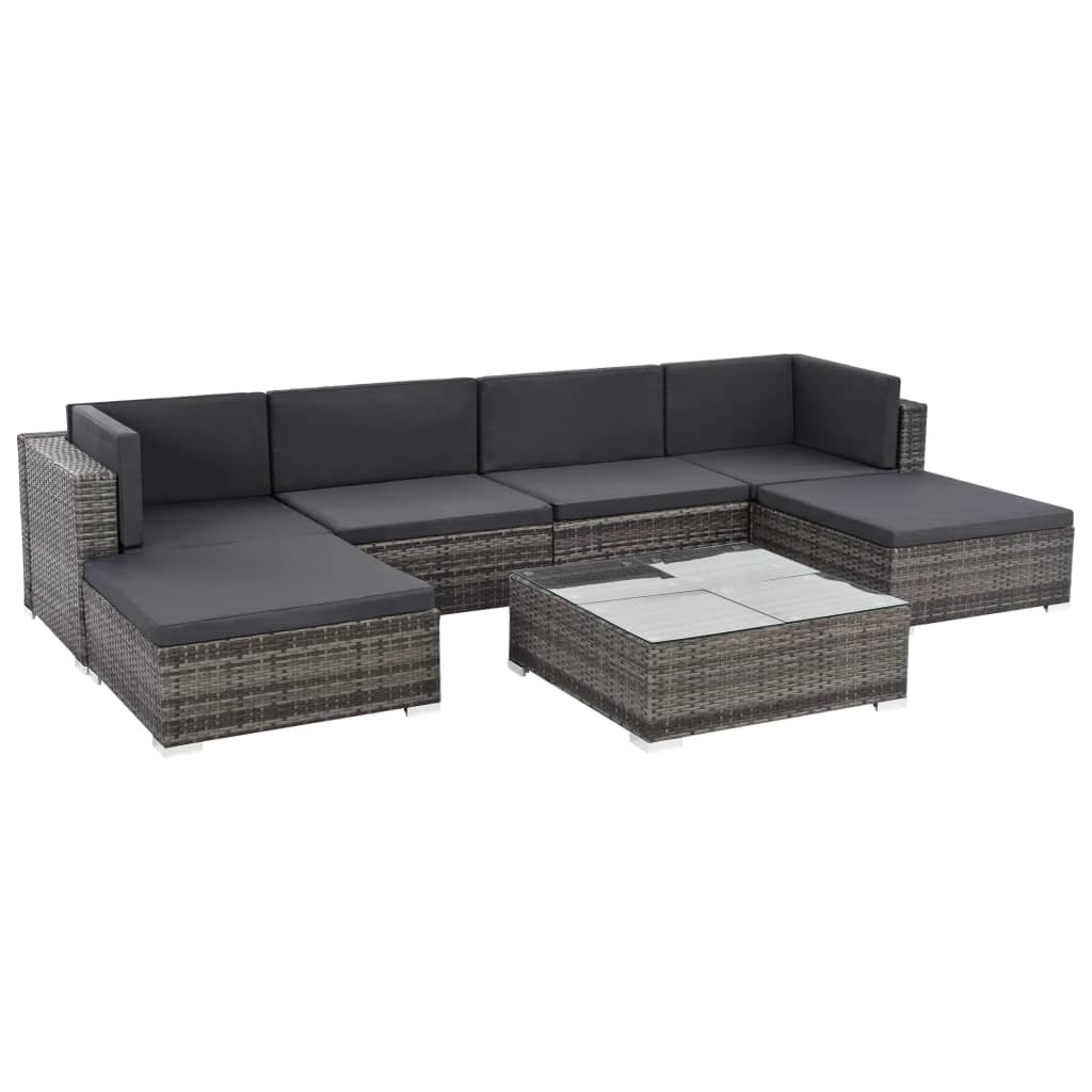 vidaXL 7 Piece Garden Lounge Set with Cushions Poly Rattan Grey