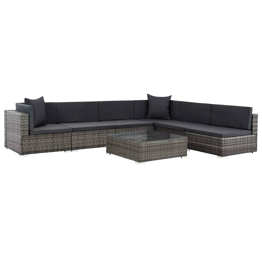 vidaXL 7 Piece Garden Lounge Set with Cushions Poly Rattan Grey