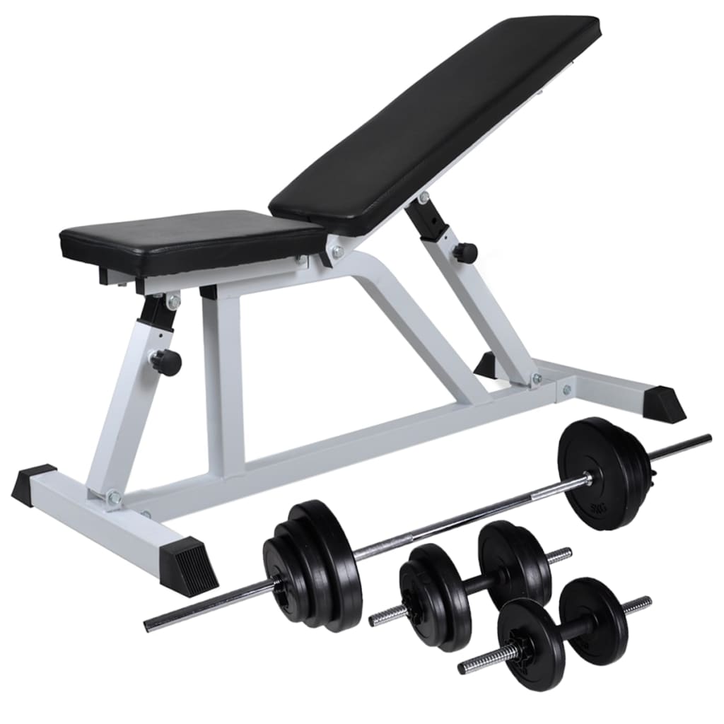 8718475702450_a_en_hd_1 vidaXL Workout Bench with Barbell and Dumbbell Set 30.5 kg - Image 1