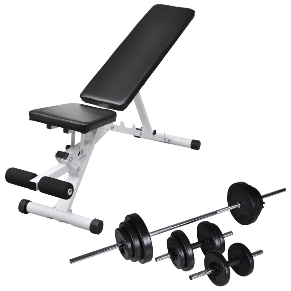 8718475702467_a_en_hd_1 vidaXL Workout Bench with Barbell and Dumbbell Set 30.5 kg - Image 1