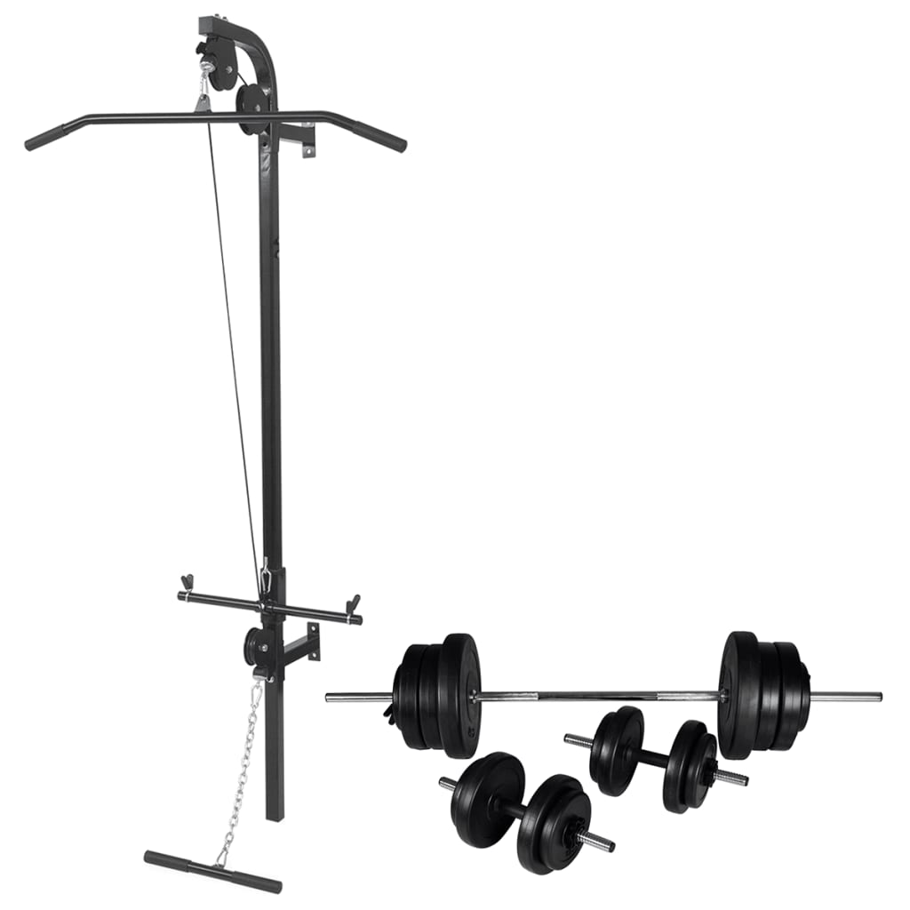 8718475702528_a_en_hd_1 vidaXL Wall-mounted Power Tower with Barbell and Dumbbell Set 60.5 kg - Image 1
