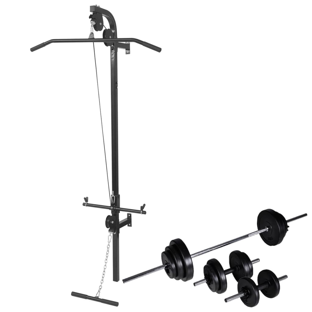 8718475702535_a_en_hd_1 vidaXL Wall-mounted Power Tower with Barbell and Dumbbell Set 30.5 kg - Image 1