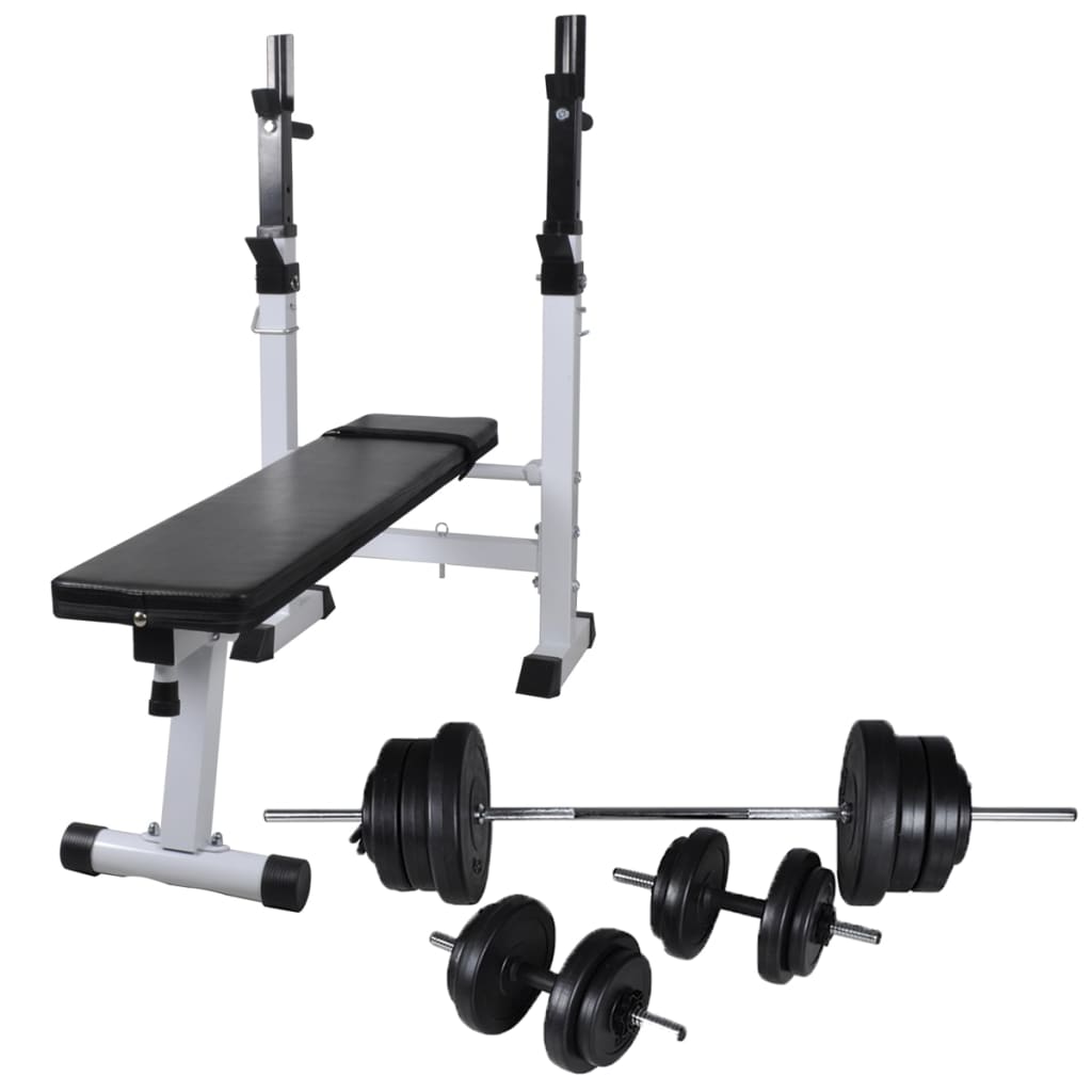 8718475702566_a_en_hd_1 vidaXL Workout Bench with Weight Rack Barbell and Dumbbell Set 60.5kg - Image 1