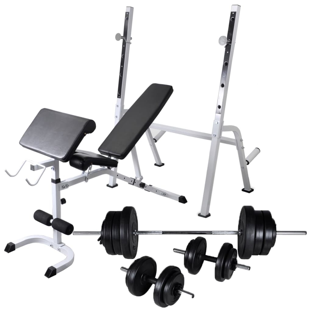8718475702573_a_en_hd_1 vidaXL Workout Bench with Weight Rack Barbell and Dumbbell Set 60.5kg - Image 1