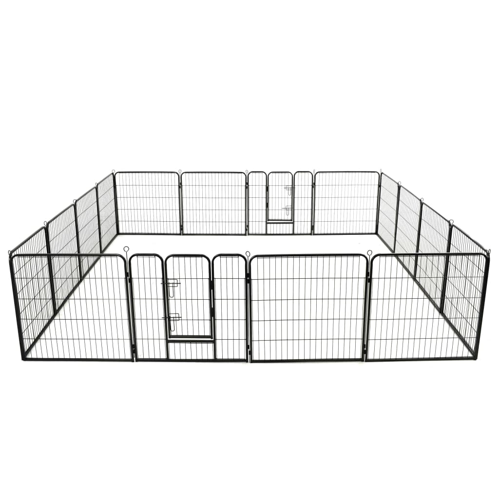8718475716310_a_en_hd_1 vidaXL Dog Playpen 16 Panels Steel 80x80 cm Black - Image 1