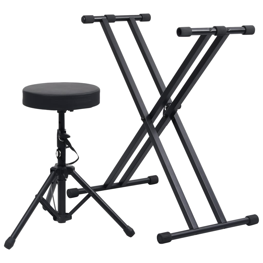 8718475722267_g_en_hd_1 vidaXL Double Braced Keyboard Stand and Stool Set Black - Image 2