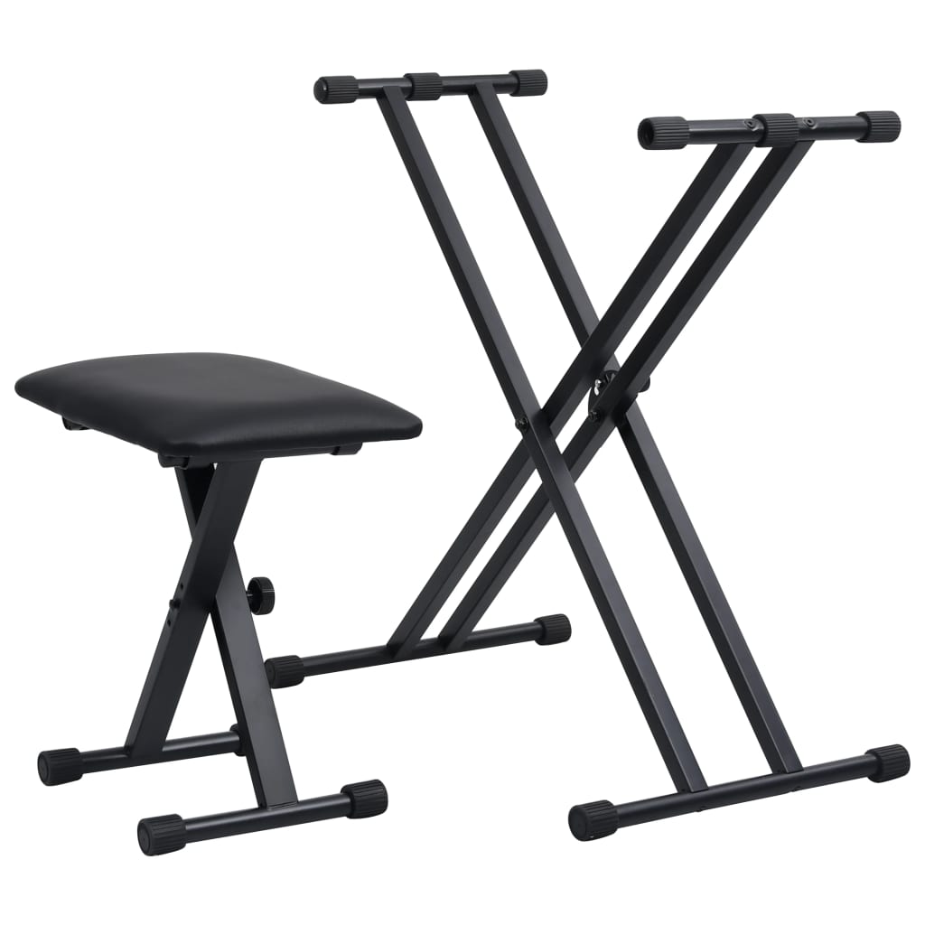 8718475722274_g_en_hd_1 vidaXL Double Braced Keyboard Stand and Stool Set Black - Image 2