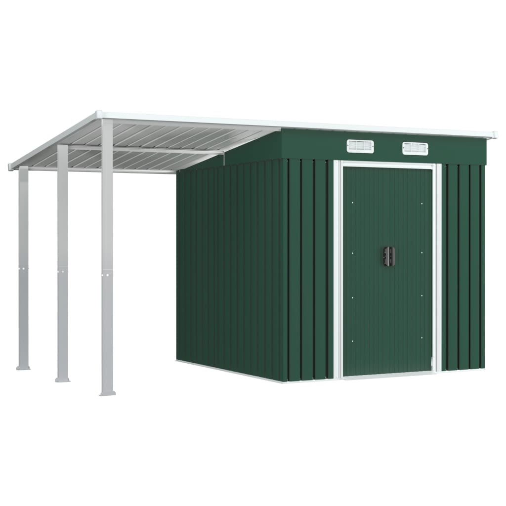 8718475724704_a_en_hd_1 vidaXL Garden Shed with Extended Roof Green 346x193x181 cm Steel - Image 1