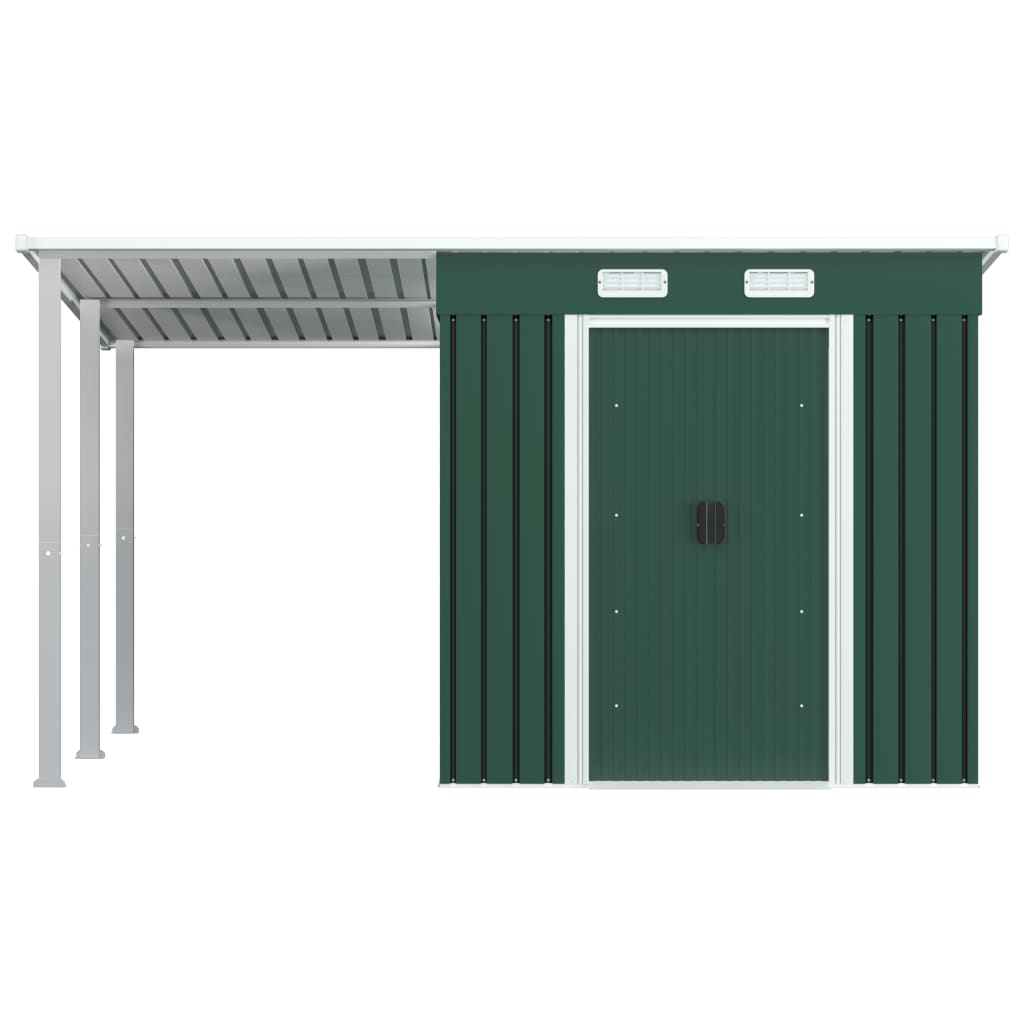 8718475724704_g_en_hd_1 vidaXL Garden Shed with Extended Roof Green 346x193x181 cm Steel - Image 2