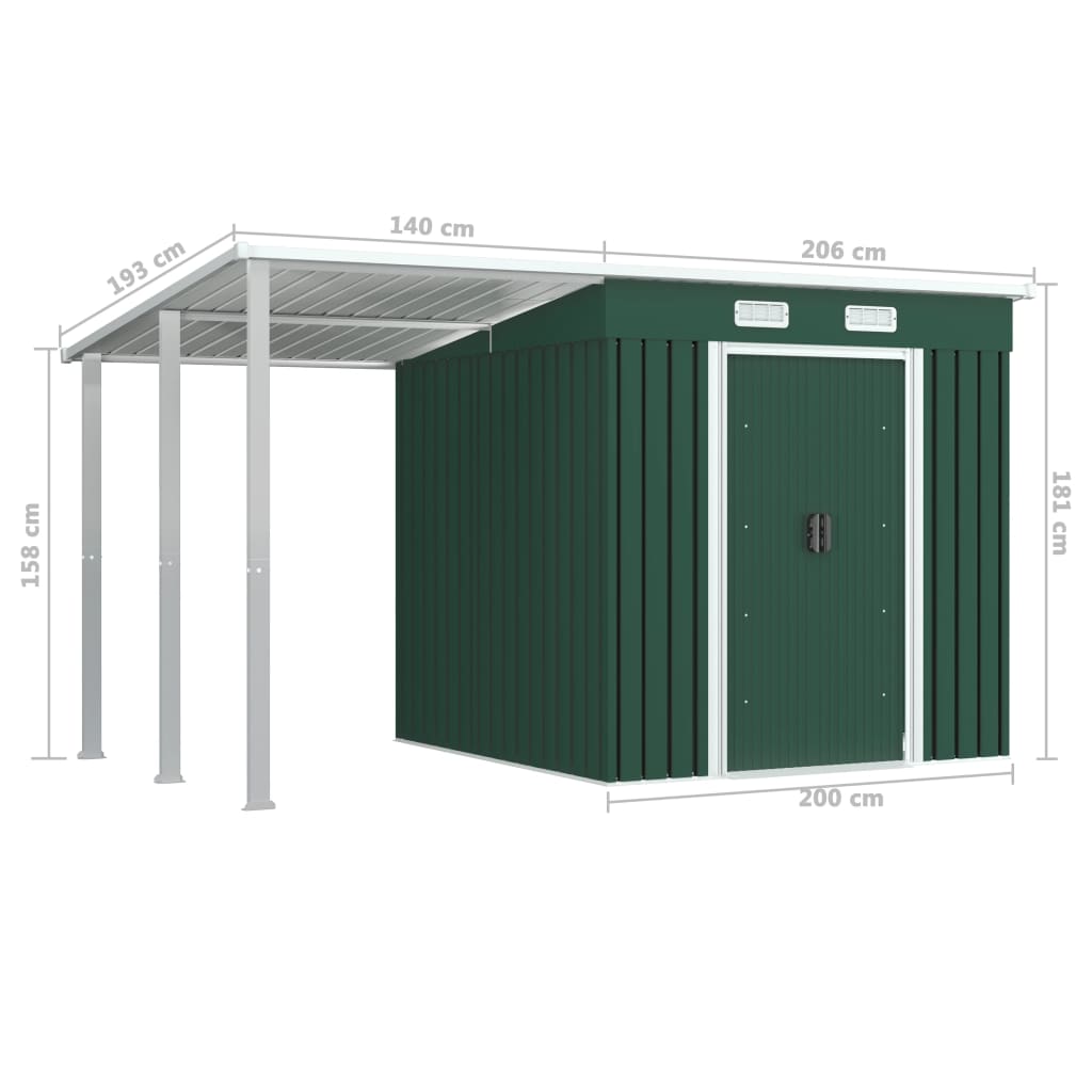 8718475724704_g_en_hd_7 vidaXL Garden Shed with Extended Roof Green 346x193x181 cm Steel - Image 8