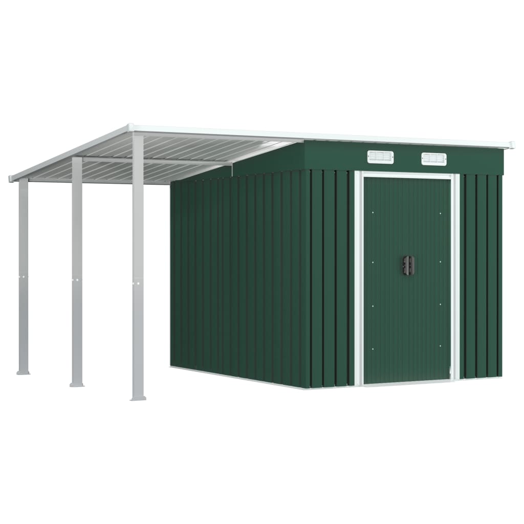 8718475724728_a_en_hd_1 vidaXL Garden Shed with Extended Roof Green 346x236x181 cm Steel - Image 1