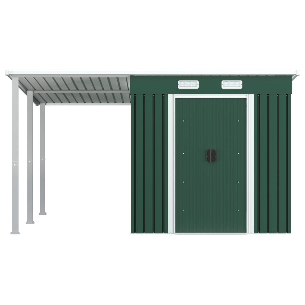 8718475724728_g_en_hd_1 vidaXL Garden Shed with Extended Roof Green 346x236x181 cm Steel - Image 2